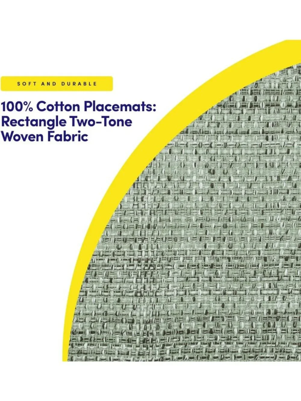 Soft Durable 100% Cotton Placemats Set of 4 - Two Tone Woven Fabric, Light Green